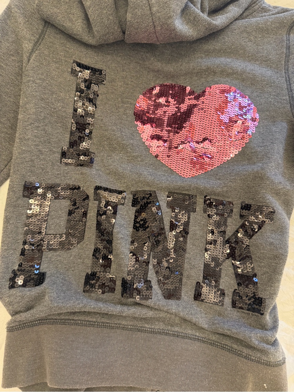 Victoria's Secret Kids Gray Hoodie with Pink Sequin Heart - Picture 6 of 6